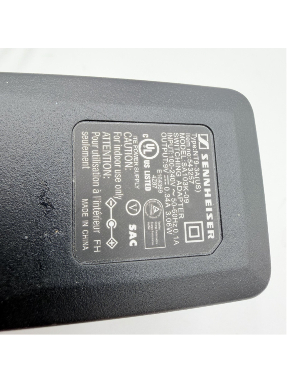 SENNHEISER NT9-3A(US) AC Power Adapter 9V 340mA SA103K-09 Genuine OEM - Picture 2 of 5